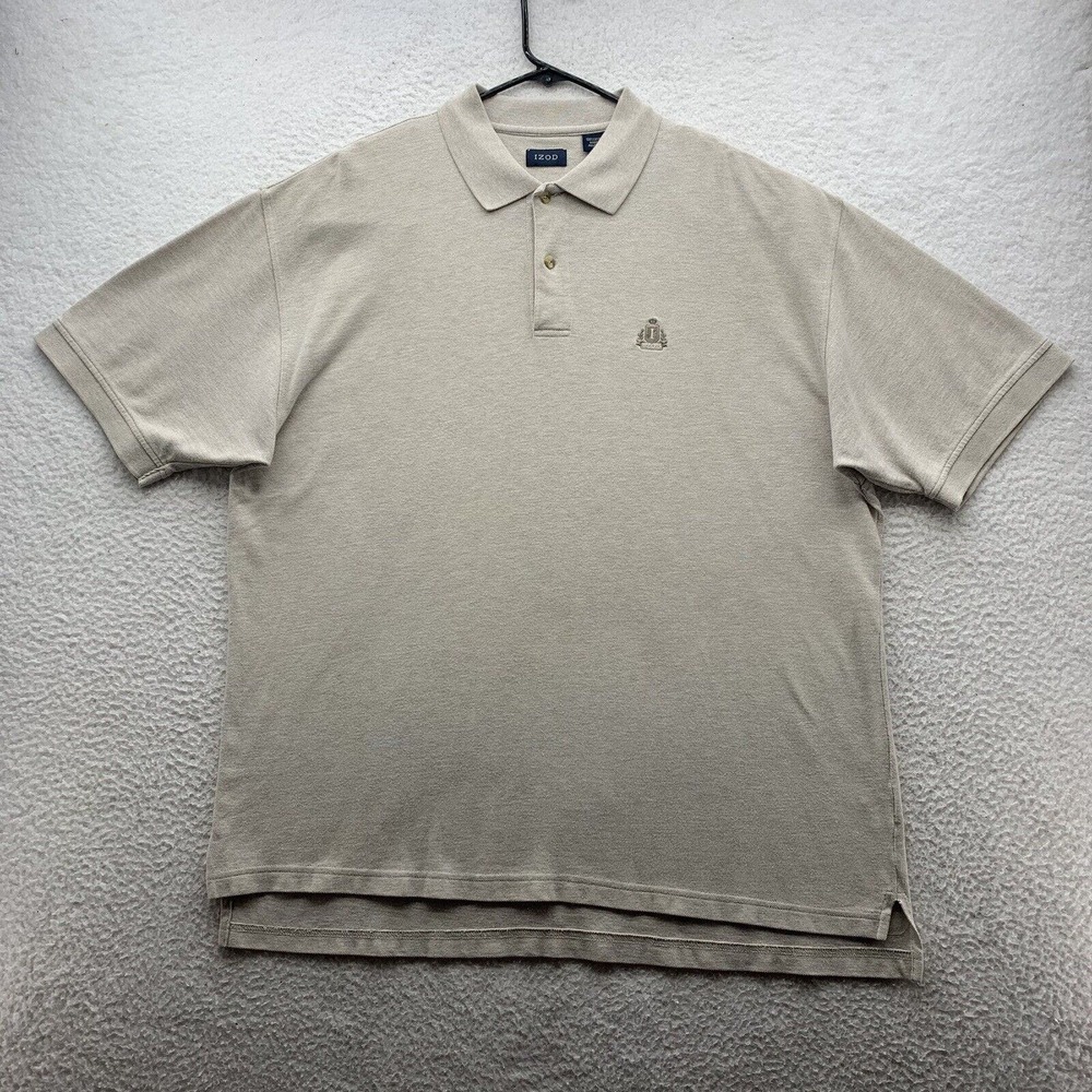 Izod Polo Shirt Mens XL X-Large Mesh Casual Preppy Dad Golf Beige Heather School